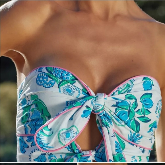 FARM RIO Blue & Green Strapless Dress - Picture 3 of 4